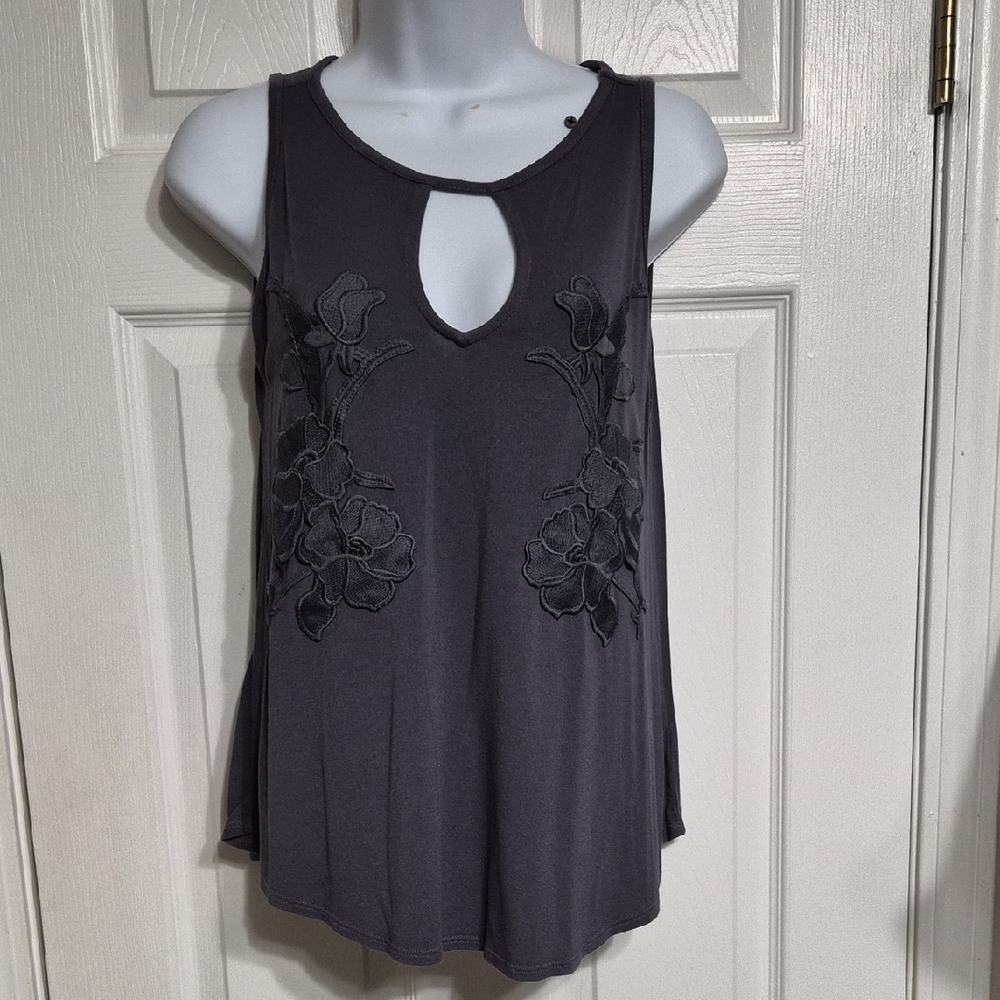 Maurices Charcoal Tank Top with Floral Detail